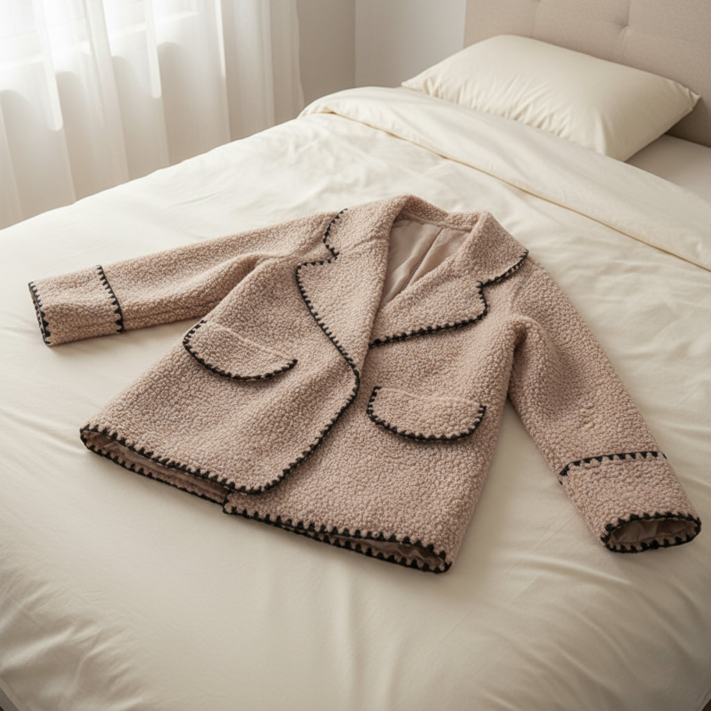 Plush Faux Fur Teddy Jacket with Contrast Trim Feminé Luxé