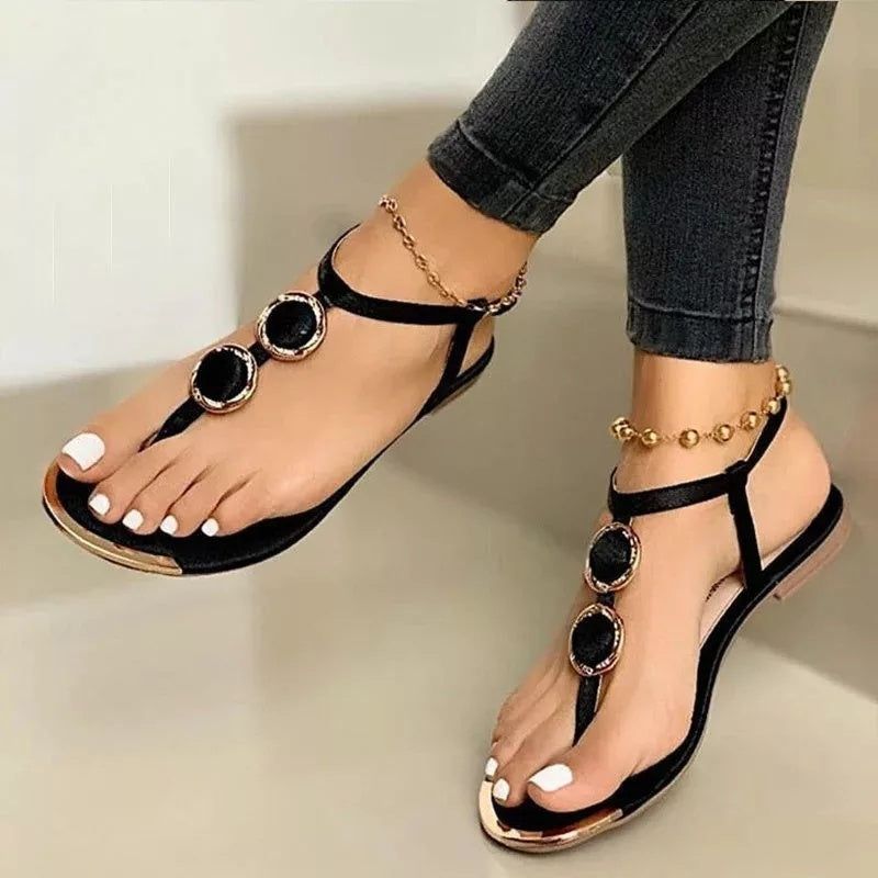 The Aegean Medallion Slide: Gilded Toe-Ring Flat Sandal Feminé Luxé