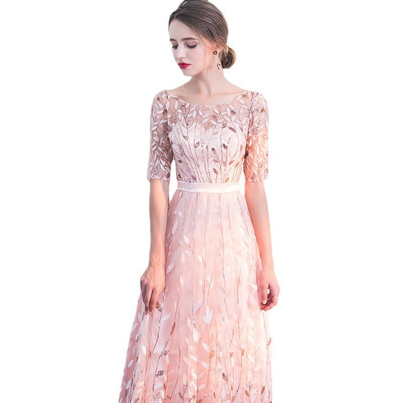Elegant Pink Lace Princess Evening Gown Feminé Luxé