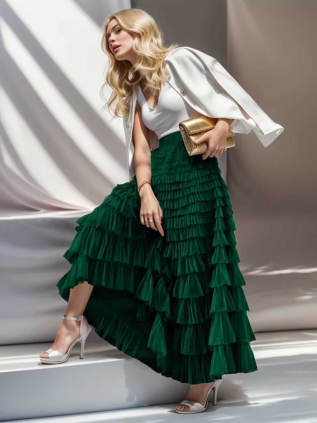 Feminé Luxé Exclusive The Grandeur Tiered Tulle Maxi Skirt for Women | High-Rise & Sculptural Volume Feminé Luxé