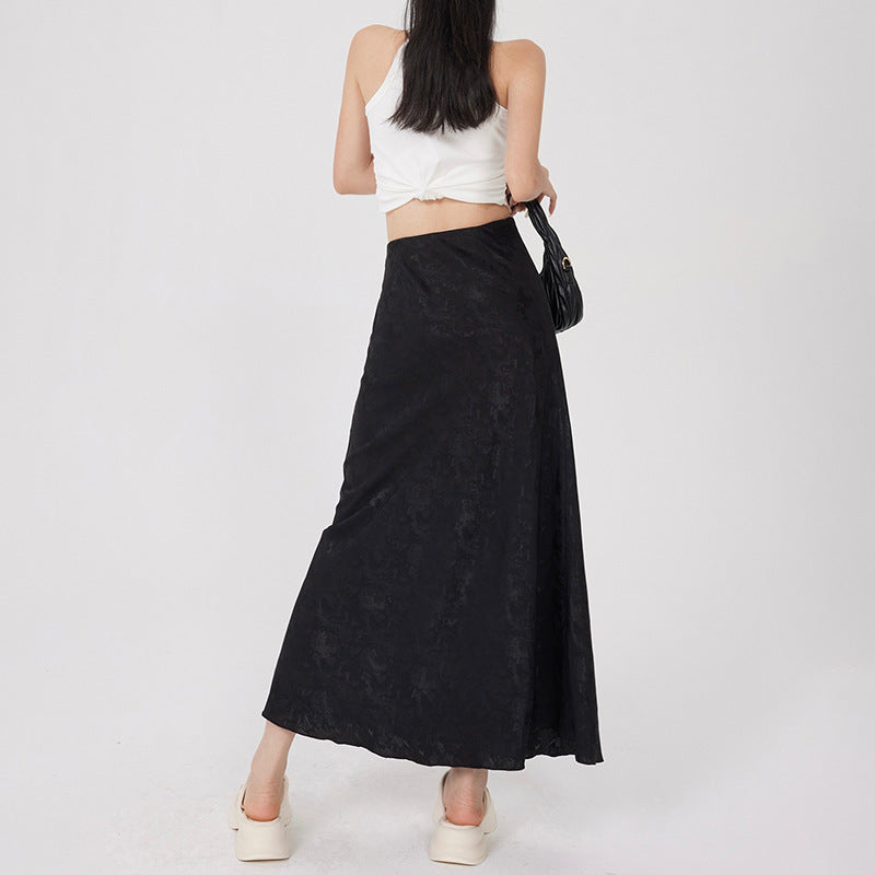 The Luxe Jacquard Maxi Column Skirt | High-Rise Waist & Textured Black Finish Feminé Luxé