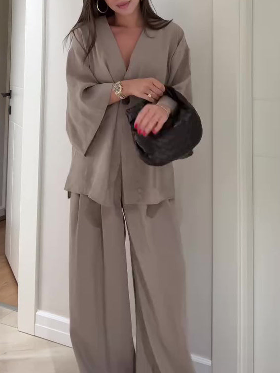 Minimalist Single-Button Top & Wide-Leg Pant Set | Feminé Quiet Luxury Co-ord Feminé Luxé