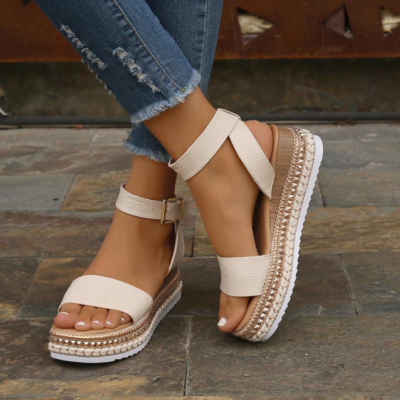 The Capri Platform Wedge: Gilded Trim Vegan Leather Peep-Toe Sandal Feminé Luxé