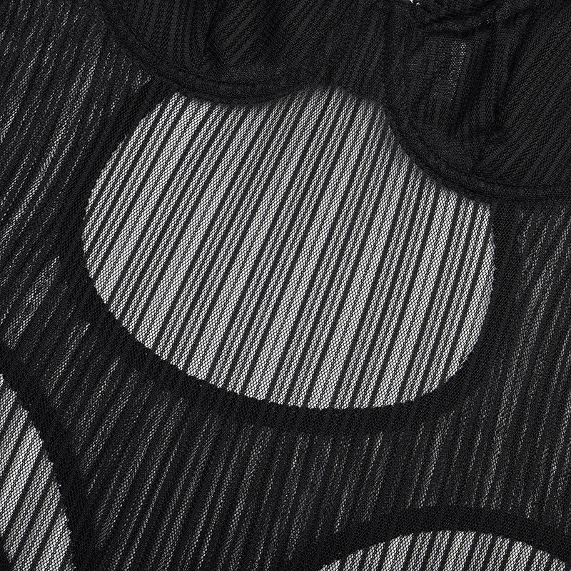 Seductive Striped Mesh Bodysuit with Underwire Support - Black Lingerie Feminé Luxé