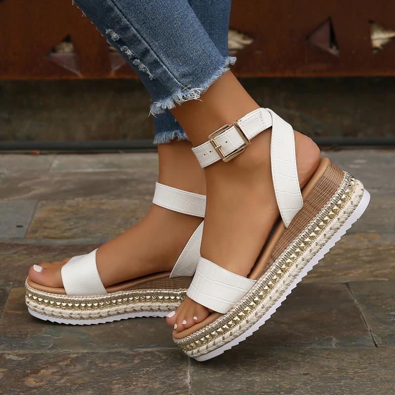 The Capri Platform Wedge: Gilded Trim Vegan Leather Peep-Toe Sandal Feminé Luxé