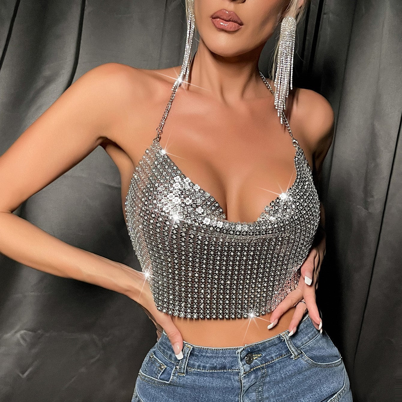 Silver Metal Sequin Party Top Feminé Luxé
