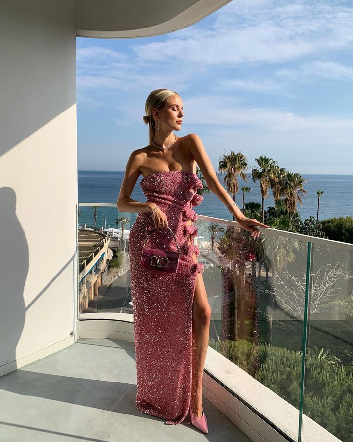 Pink Off-Shoulder Sequin Gown with Bow & Side Slit Feminé Luxé