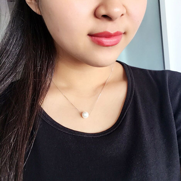 Minimalist Solitaire Pearl Clavicle Necklace Feminé Luxé