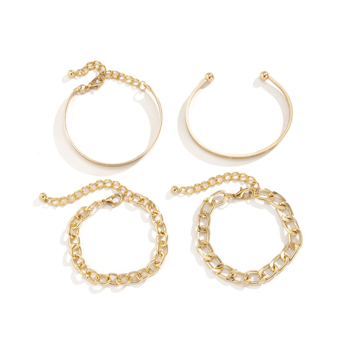 Minimalist 3-Piece Smooth Cuff & Layered Chain Bracelet Set (Gold/Silver Tone) Feminé Luxé