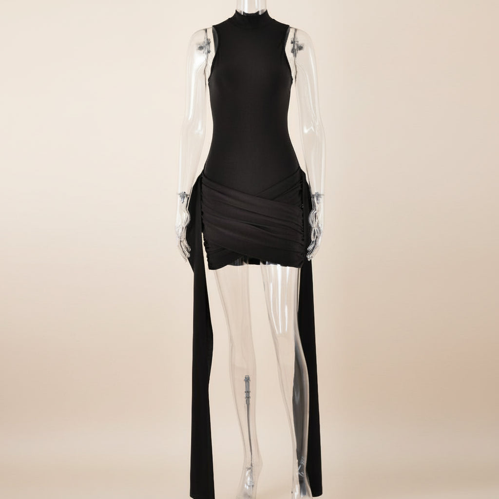 Chocolate Brown Bodycon Mini Dress with Side Tie Feminé Luxé