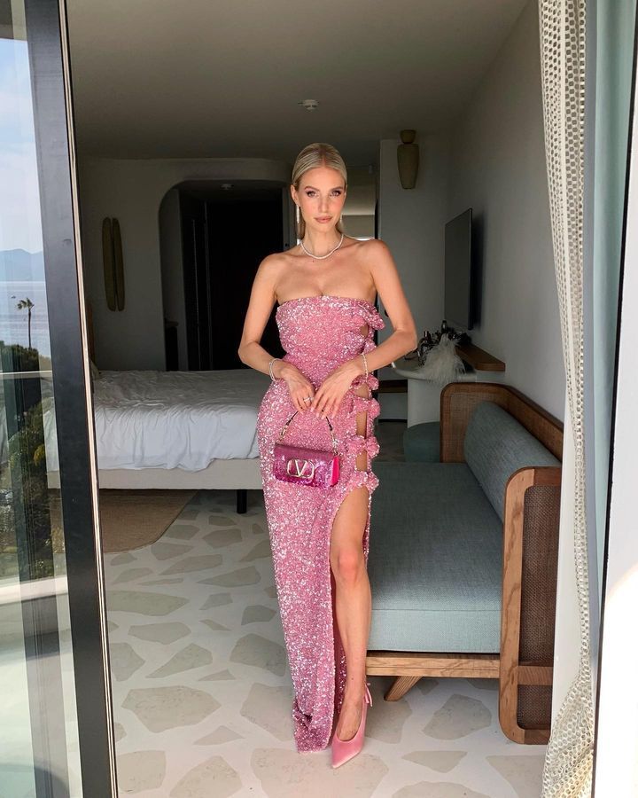 Pink Off-Shoulder Sequin Gown with Bow & Side Slit Feminé Luxé