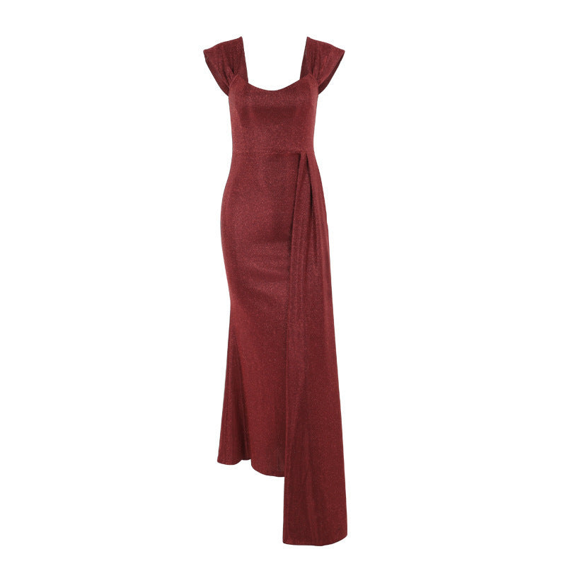 Elegant Deep V-Neck Glitter Long Evening Dress Feminé Luxé