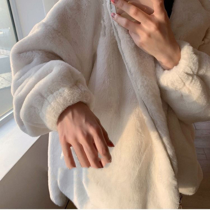 Luxurious Faux Fur Plus Cotton Thick Hooded Jacket Feminé Luxé
