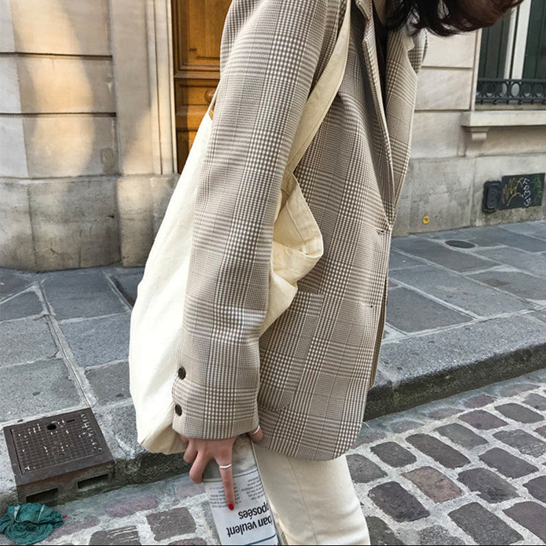 The Luxurious Heritage Plaid Oversized Blazer – Khaki Edit Feminé Luxé