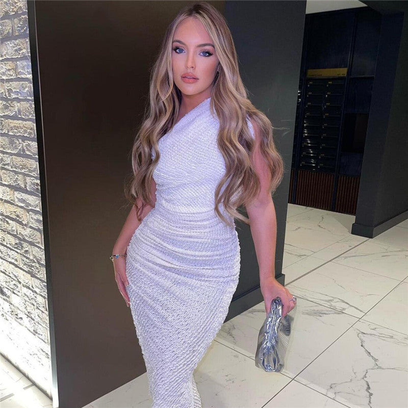 Chic White One-Shoulder Irregular Hem Bodycon Dress Feminé Luxé