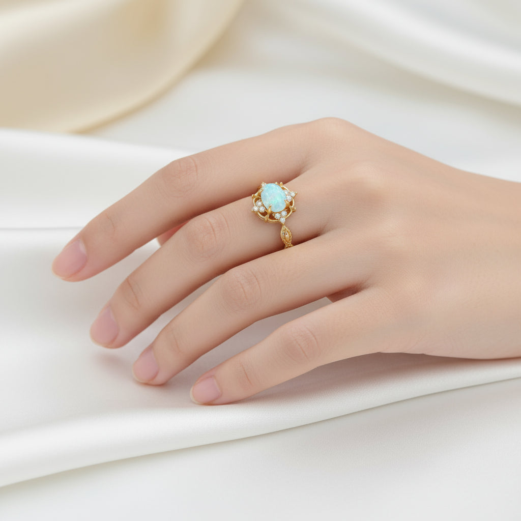 Vintage Crown Natural Opal Ring | 925 Sterling Silver Gold-Plated Feminé Luxé