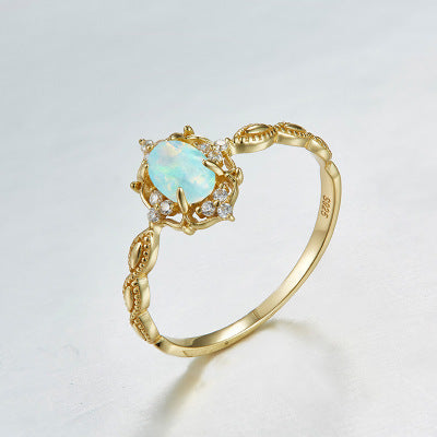 Vintage Crown Natural Opal Ring | 925 Sterling Silver Gold-Plated Feminé Luxé