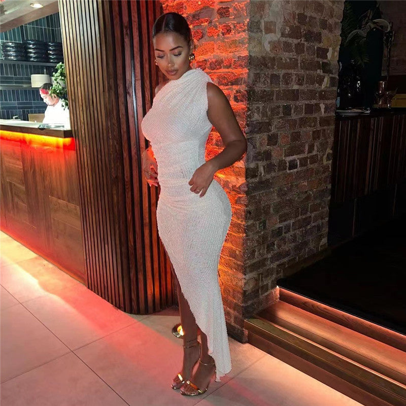 Chic White One-Shoulder Irregular Hem Bodycon Dress Feminé Luxé