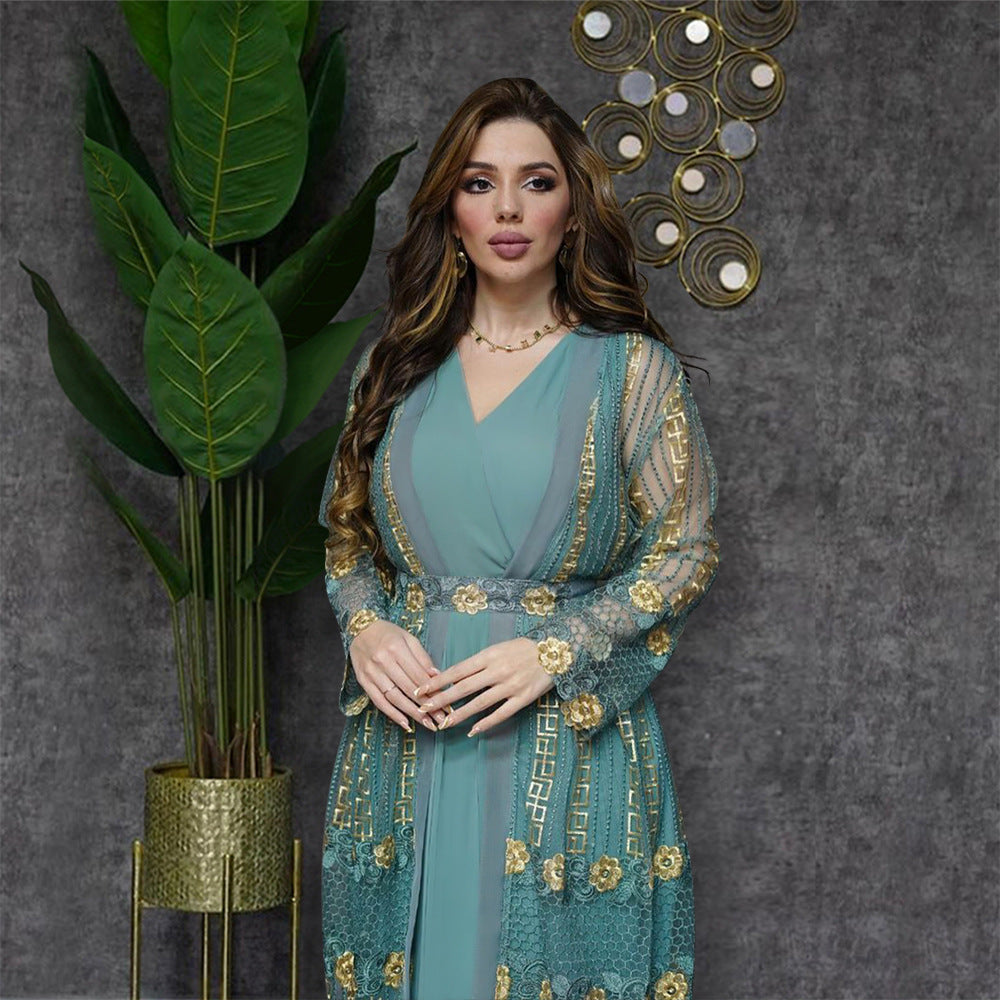 Elegant Embroidered Long Sleeve Maxi Kaftan Dress Feminé Luxé