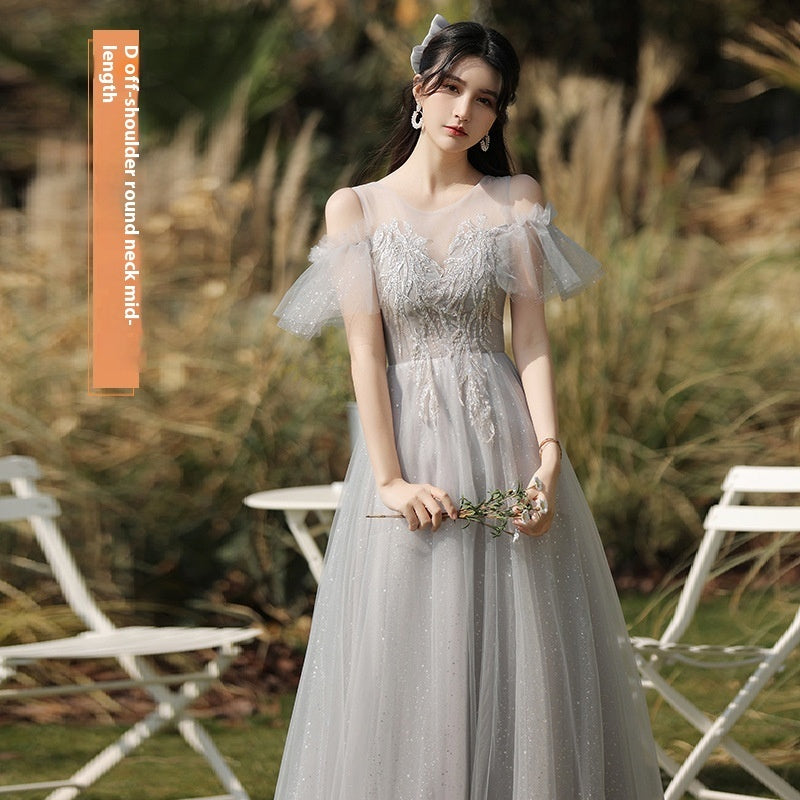 Romantic Tulle & Lace Maxi Bridesmaid Gown - Ethereal Puff Sleeve Formal Dress Feminé Luxé