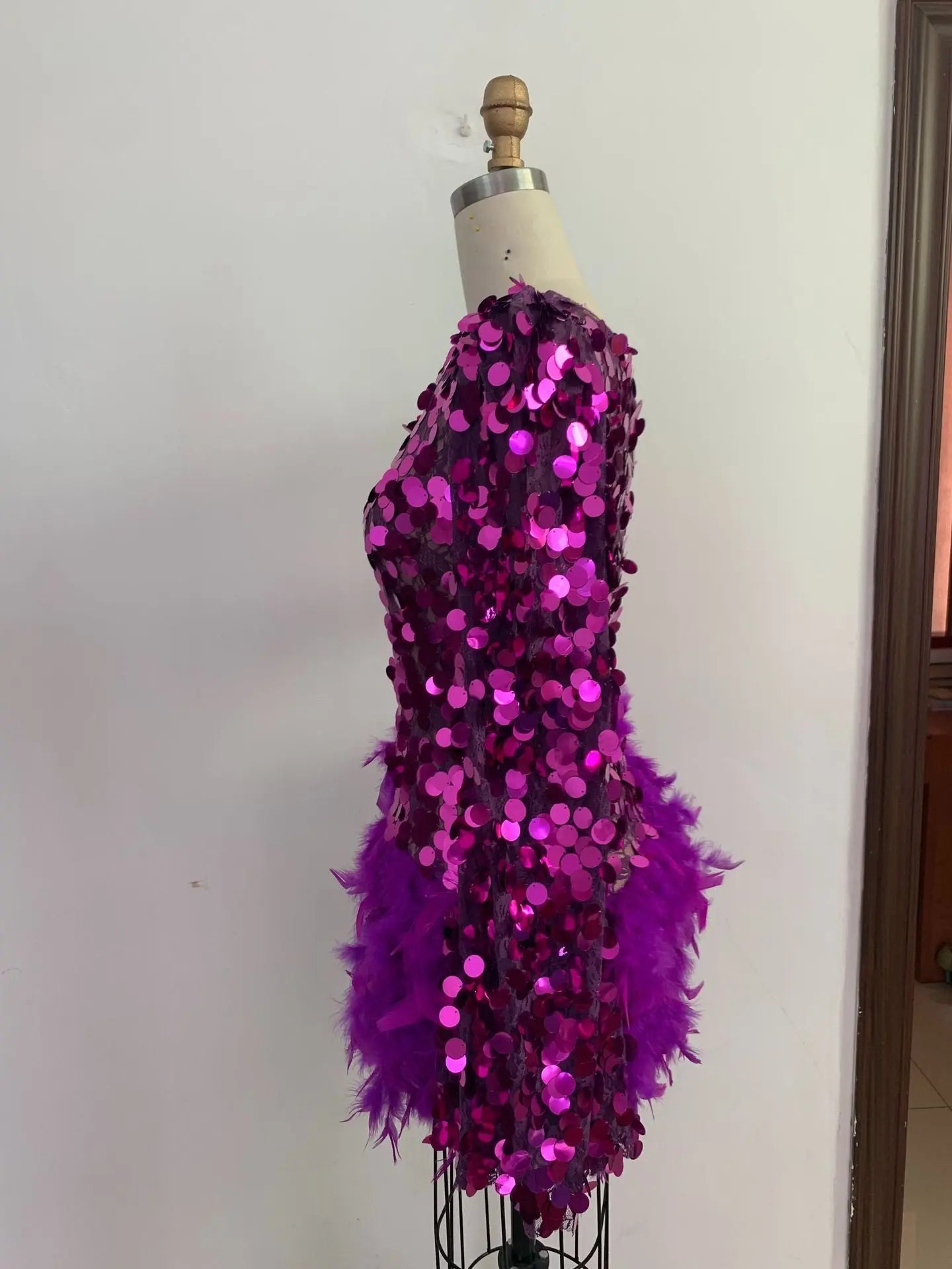 Royal Amethyst™ Feather & Sequin One-Shoulder Luxury Dress Feminé Luxé