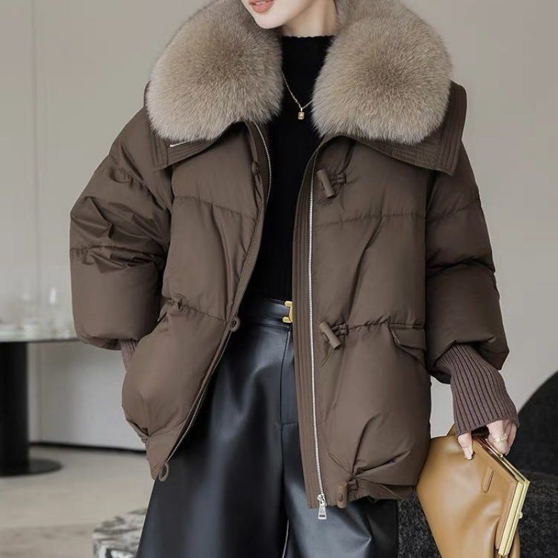 Chic Down Cotton-Padded Short Winter Coat with Faux Fur Collar Feminé Luxé