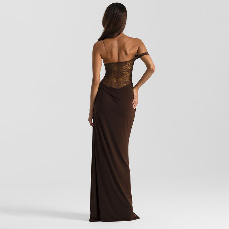Sheer Lace Backless Maxi Dress — Elegant Sleeveless Evening Gown Feminé Luxé