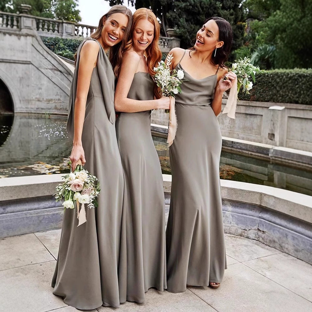 Elegant Bridesmaid Maxi Dress – Sleeveless Satin Flowing Gown Feminé Luxé
