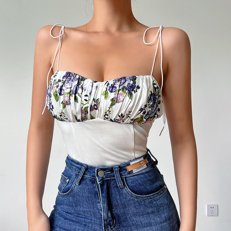 Floral Print Tie-Strap Corset Top | Deep V Crop Bustier Feminé Luxé