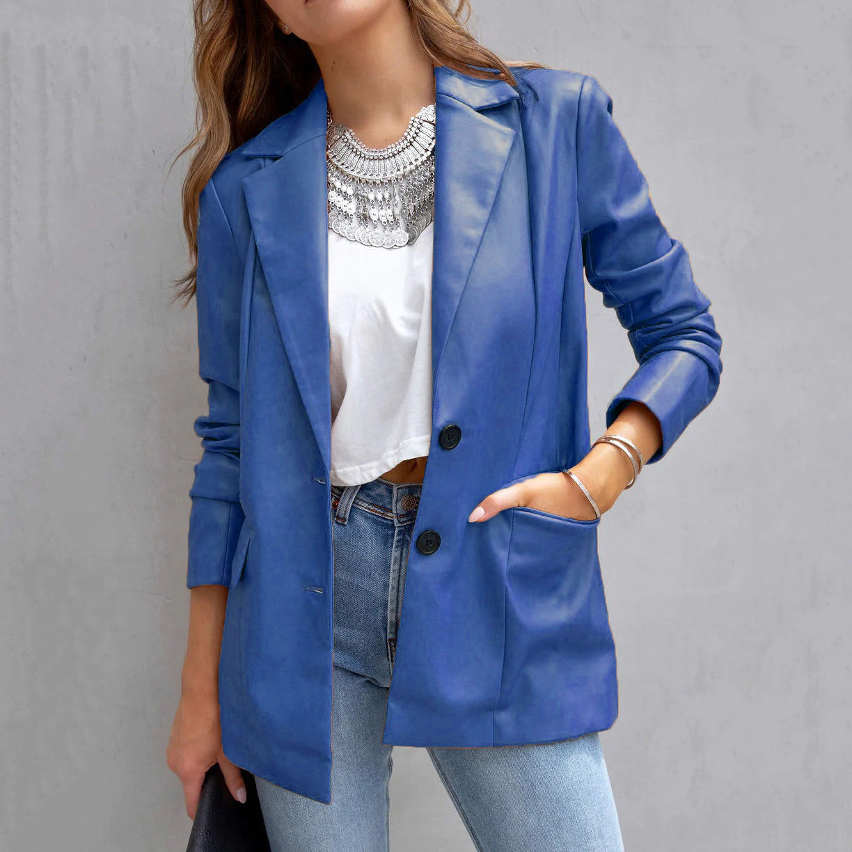 The 'Executive' Faux Leather Blazer | Single-Button Longline Cardigan Feminé Luxé