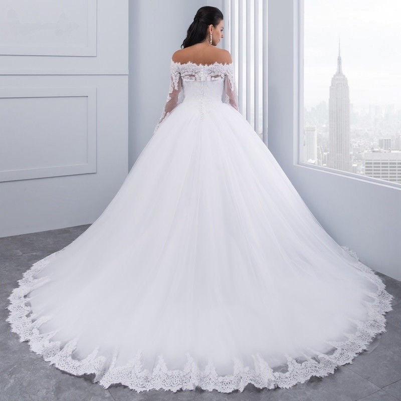 Majestic Off-the-Shoulder Lace Ball Gown - Grand Princess Bridal Dress with Cathedral Train Feminé Luxé