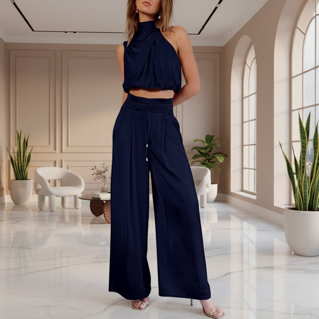 The Riviera Halter Crop Top & Wide-Leg Trousers Set | Summer Luxe Co-Ord Feminé Luxé