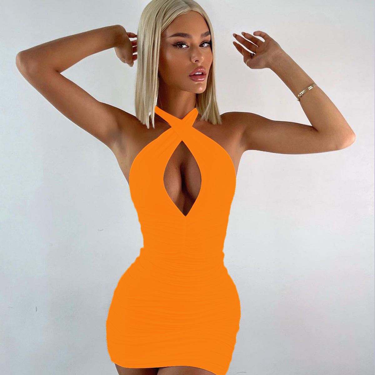 European & American Halter Pleated Mini Dress Feminé Luxé