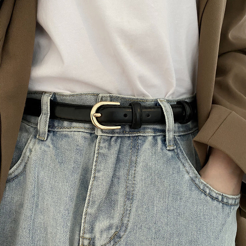 The Essential Chic: Minimalist Slim Faux Leather Belt with Pin Buckle Feminé Luxé