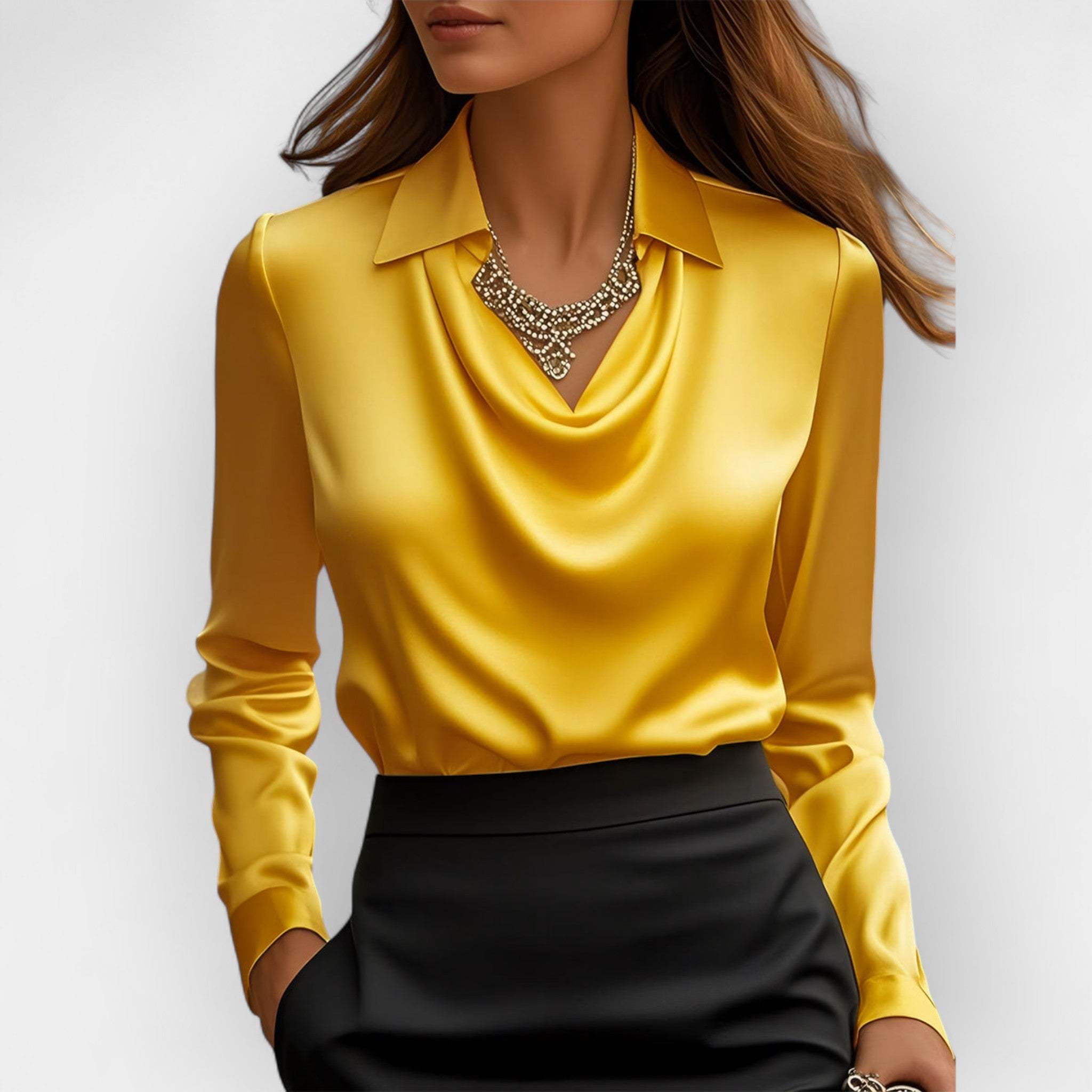 Sky Satin Draped Blouse Feminé Luxé