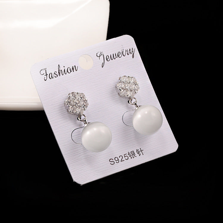 Exquisite S925 Silver Post | Crystal Flower & Pearl Drop Earrings Feminé Luxé