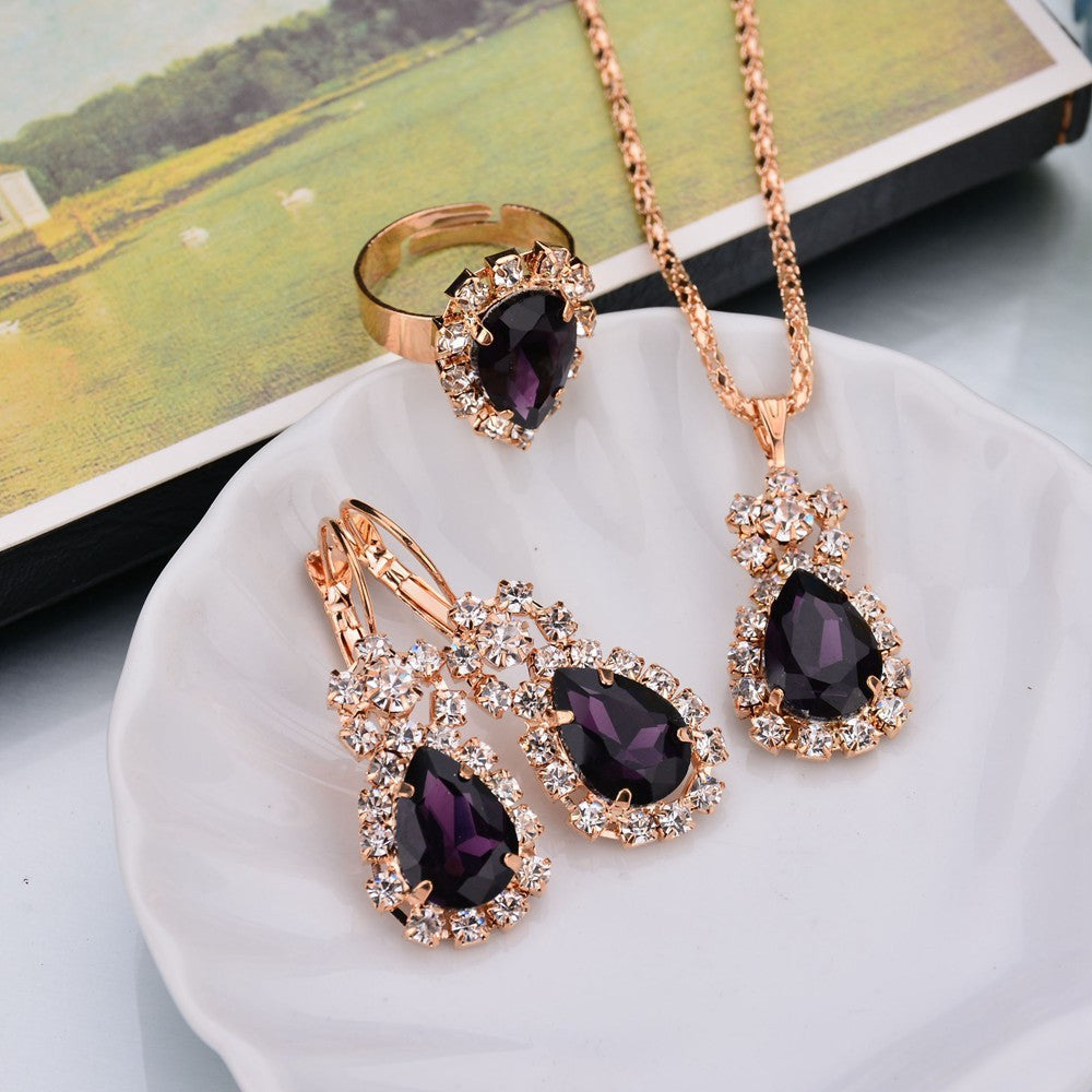Opulent Rose Gold Ruby Teardrop Trio: Personalized Necklace, Earrings & Ring Set for High-Shine Glamour Feminé Luxé