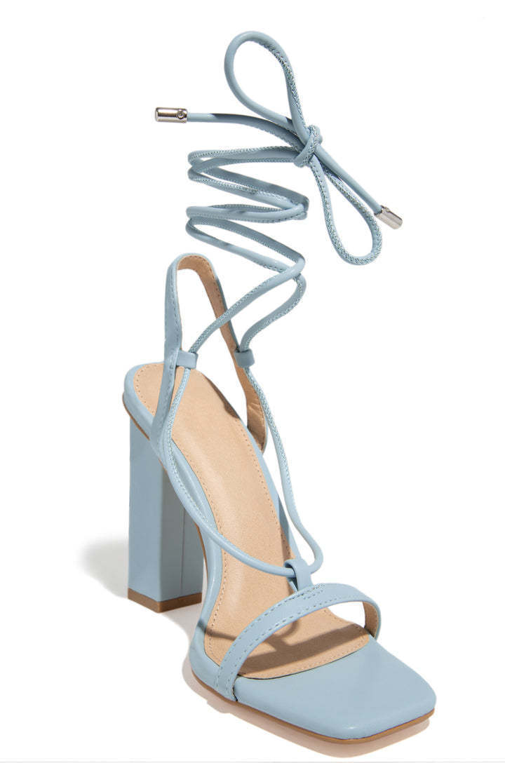 The Azure Piazza Heel: Square Toe Ankle Lace-Up Party Pump Feminé Luxé