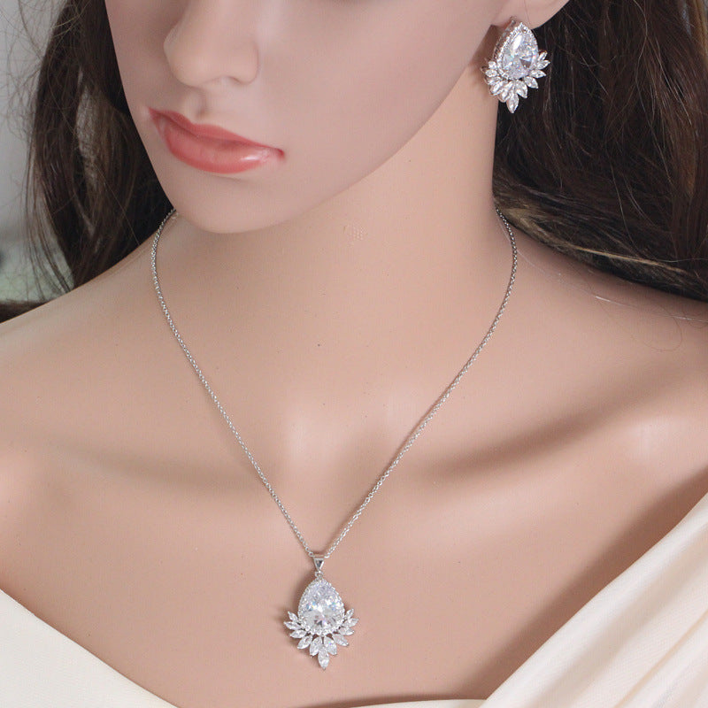Sapphire Zircon Teardrop Jewelry Set: Ultimate Luxury Necklace and Earrings for Banquet & Evening Glamour Feminé Luxé