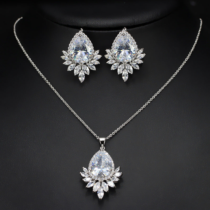 Sapphire Zircon Teardrop Jewelry Set: Ultimate Luxury Necklace and Earrings for Banquet & Evening Glamour Feminé Luxé