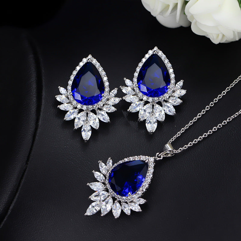 Sapphire Zircon Teardrop Jewelry Set: Ultimate Luxury Necklace and Earrings for Banquet & Evening Glamour Feminé Luxé