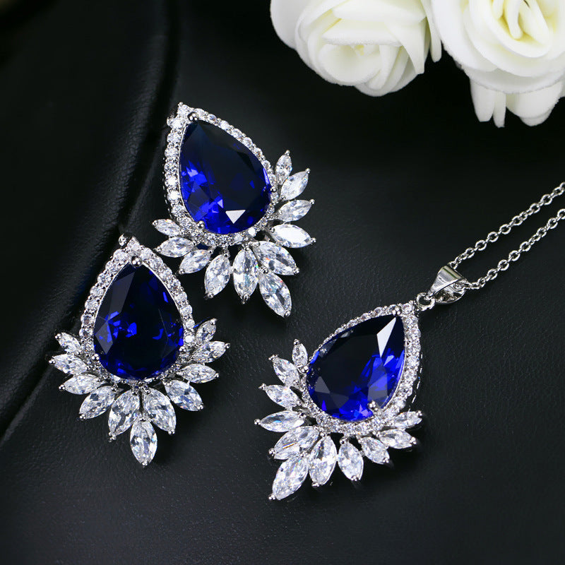 Sapphire Zircon Teardrop Jewelry Set: Ultimate Luxury Necklace and Earrings for Banquet & Evening Glamour Feminé Luxé