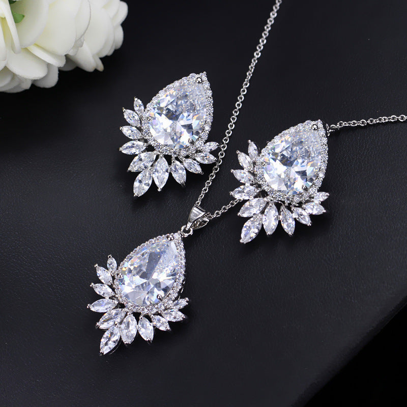 Sapphire Zircon Teardrop Jewelry Set: Ultimate Luxury Necklace and Earrings for Banquet & Evening Glamour Feminé Luxé