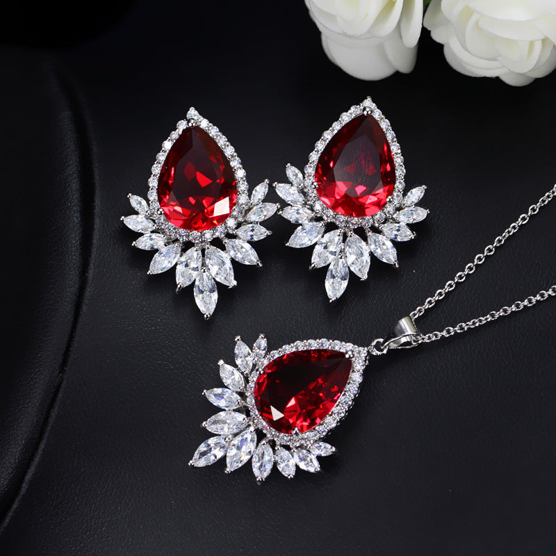 Sapphire Zircon Teardrop Jewelry Set: Ultimate Luxury Necklace and Earrings for Banquet & Evening Glamour Feminé Luxé