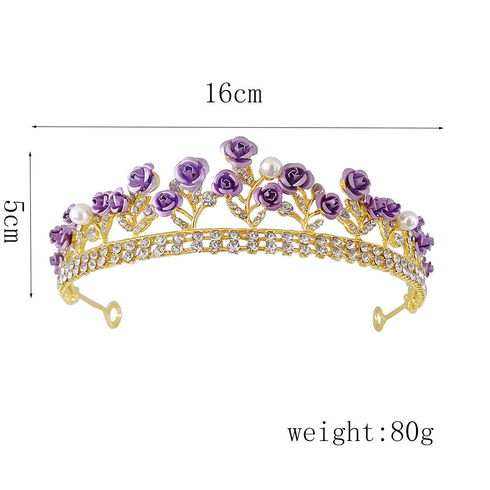 The Royal Majesté Tiara: Regal Violet Rose & White Crystal Crown - Gold Plated Diadem for Bridal & Pageantry Feminé Luxé