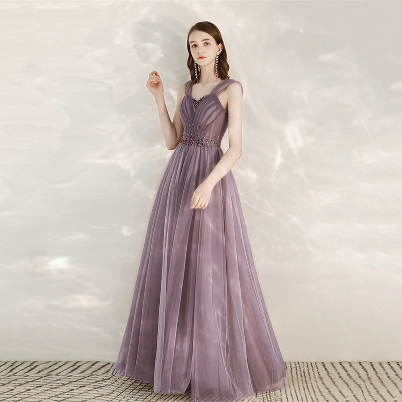 Elegant Purple Off-Shoulder Tulle Evening Gown Feminé Luxé