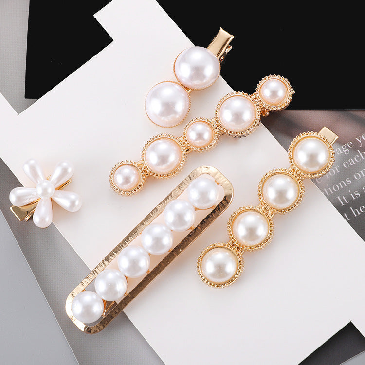 The Parisian Clip Set: Opulent Faux Pearl & Petal Hair Barrette Collection - Luxe Gold-Tone Statement Clips Feminé Luxé