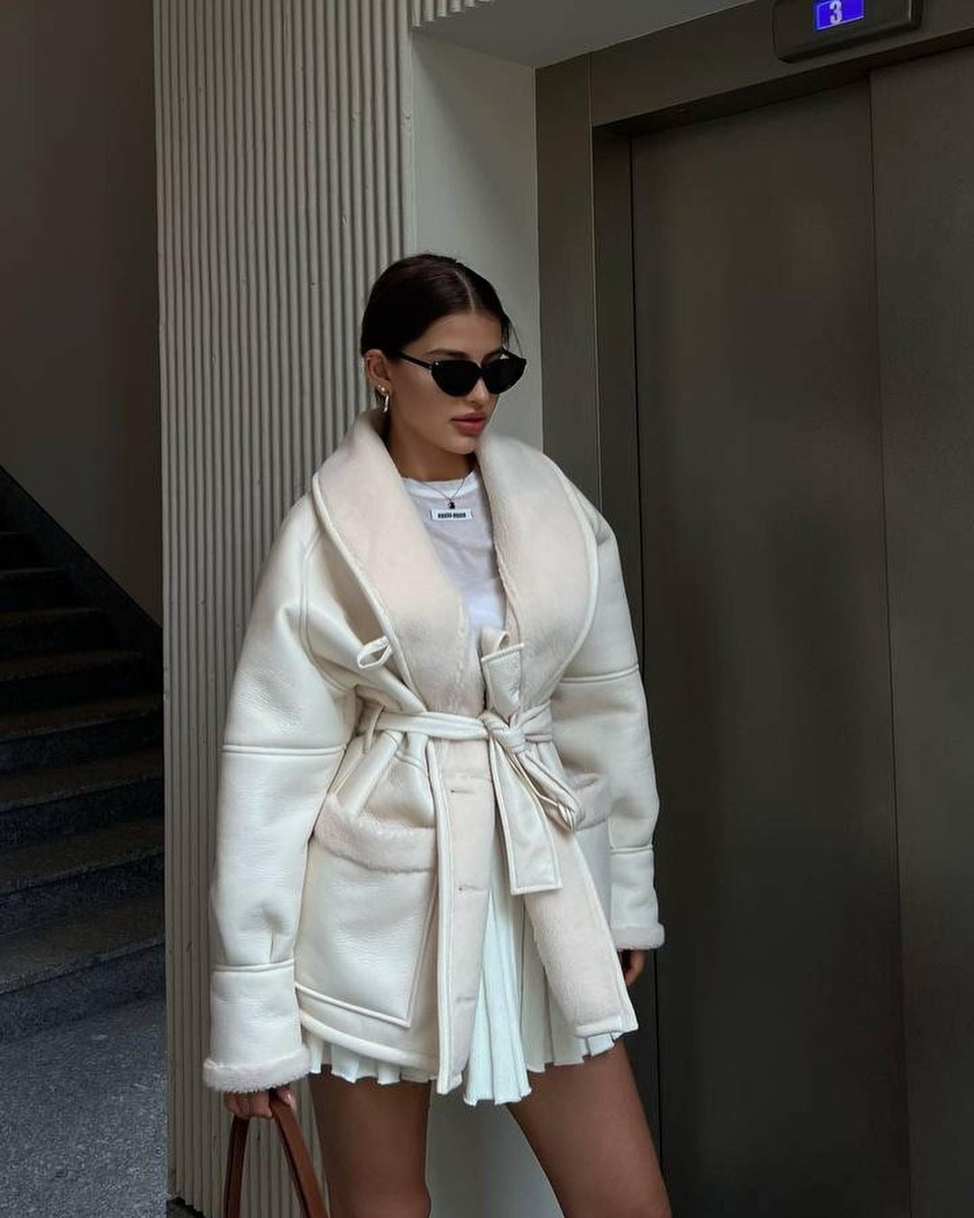 Korean Style Vegan Leather & Faux Fur Wrap Coat Feminé Luxé