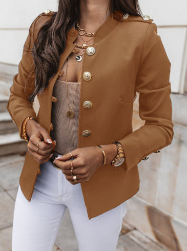 The Regal Military-Inspired Slim Blazer – High Neck Detail Feminé Luxé