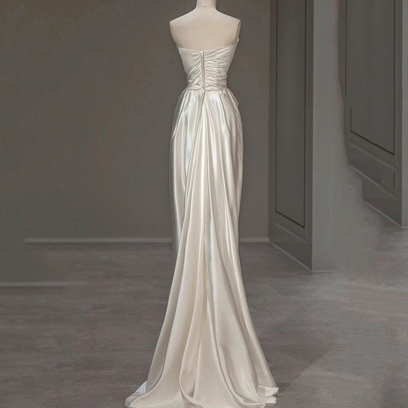 Minimalist Satin Strapless White Wedding Dress Feminé Luxé
